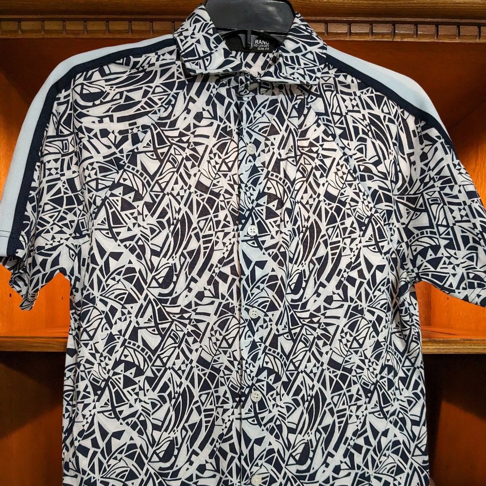 Murano Liquid Luxury Men's Short Sleeve Button-Up Shirt Pink/Black/White (S)